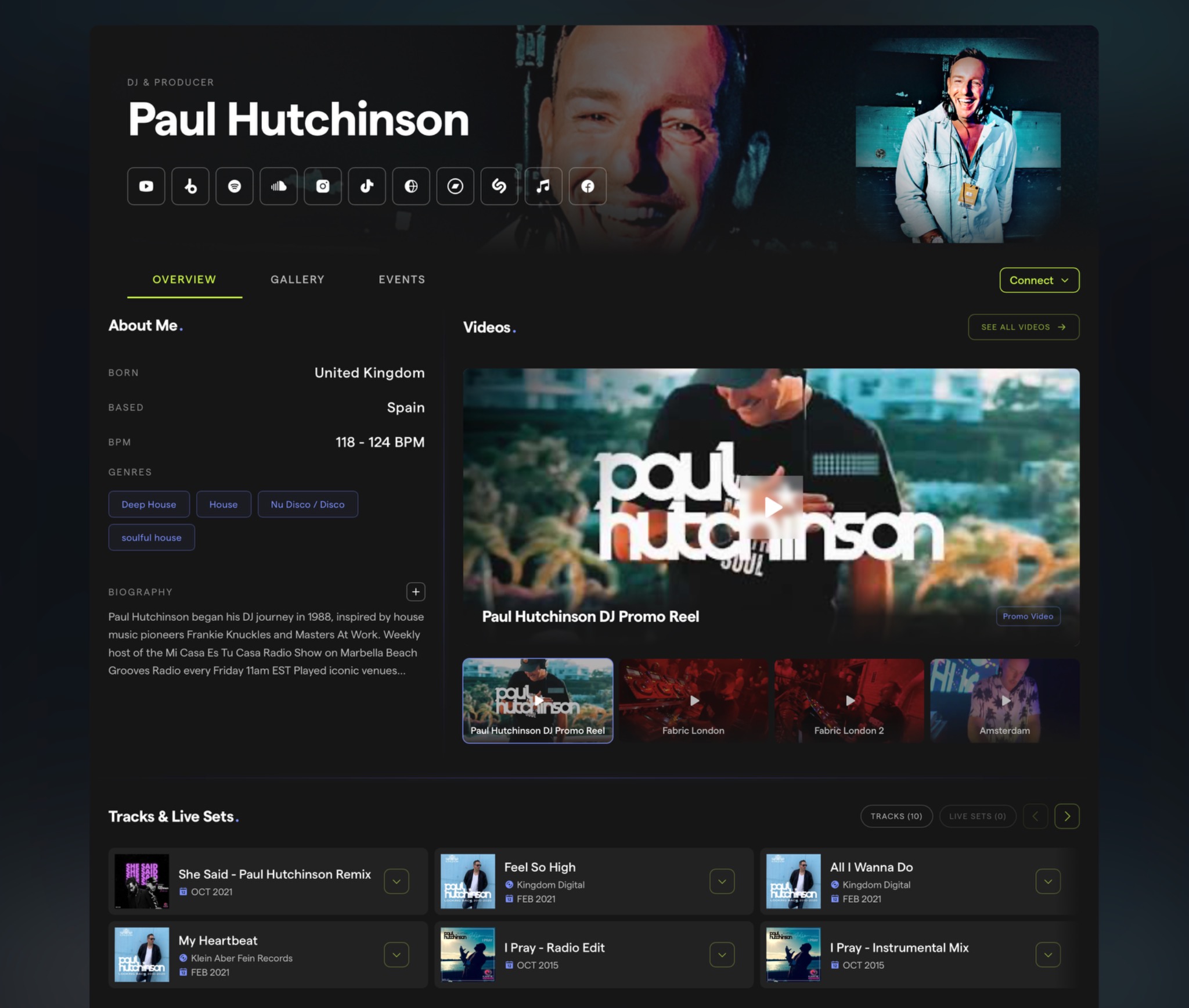 Example desktop DJ press kit for Paul Hutchinson